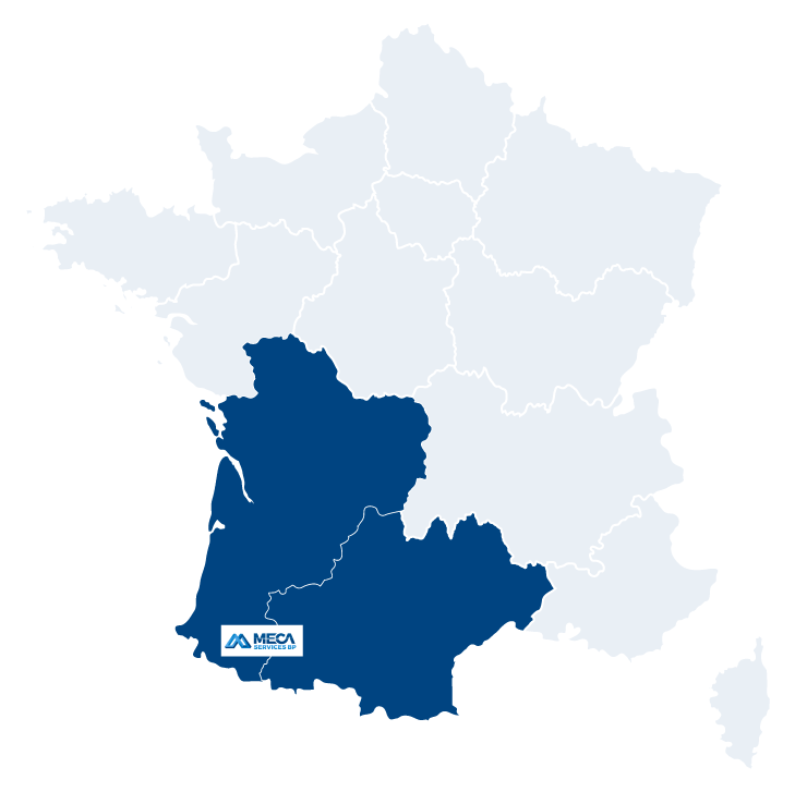 Carte France avec Meca Services BP dans le Sud-Ouest